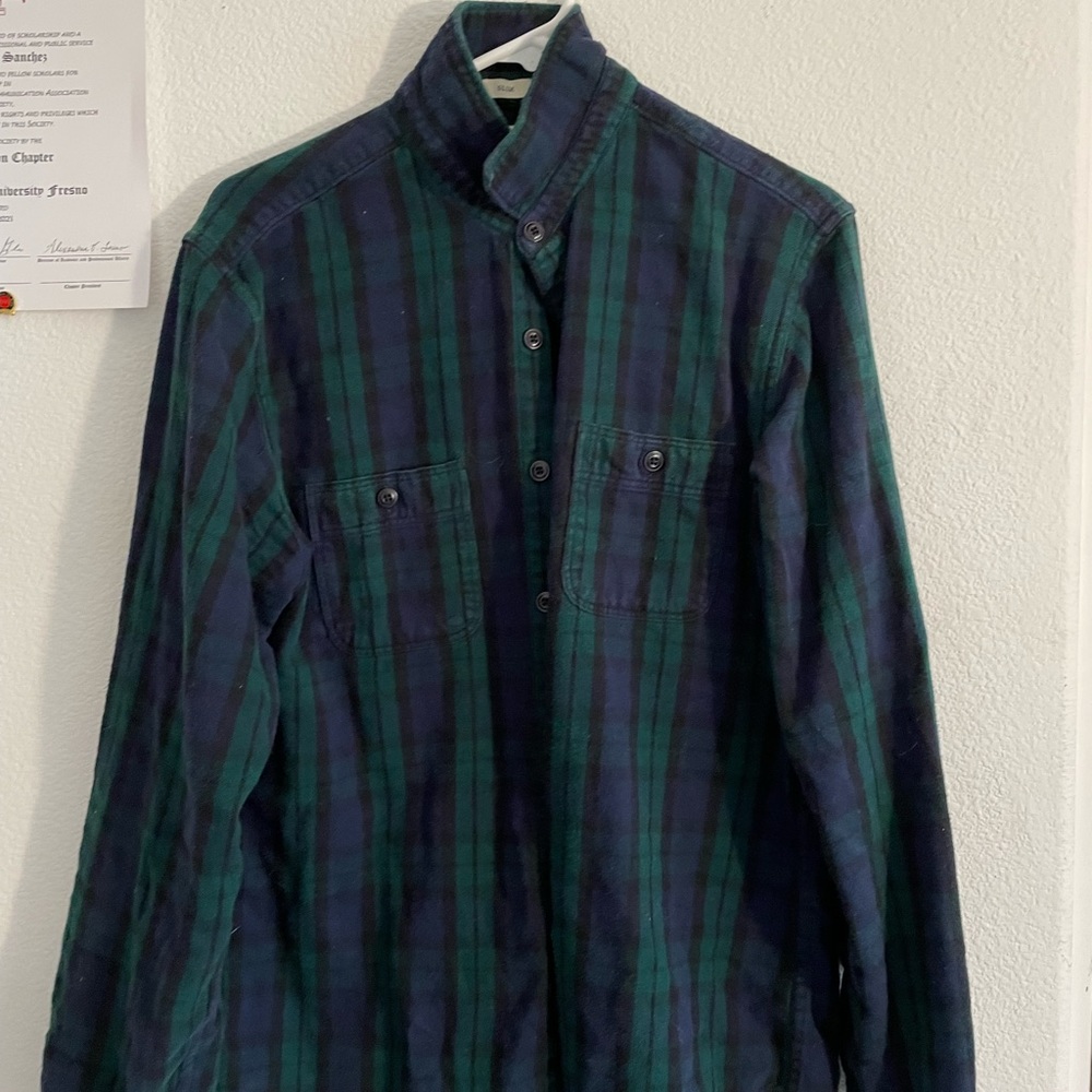 Large j crew blue & green long sleeve. Button 🆙